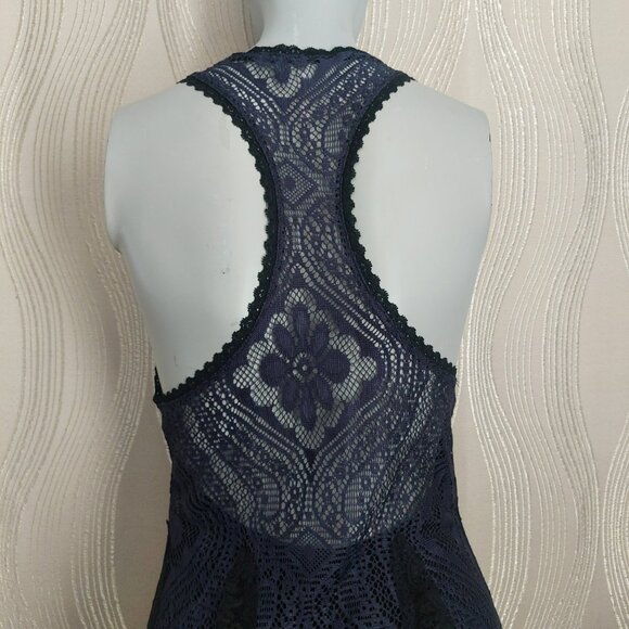 Free People Miracle Lace Racerback Dress S Midi Navy Boho Romantic Below Knee - Picture 10 of 14